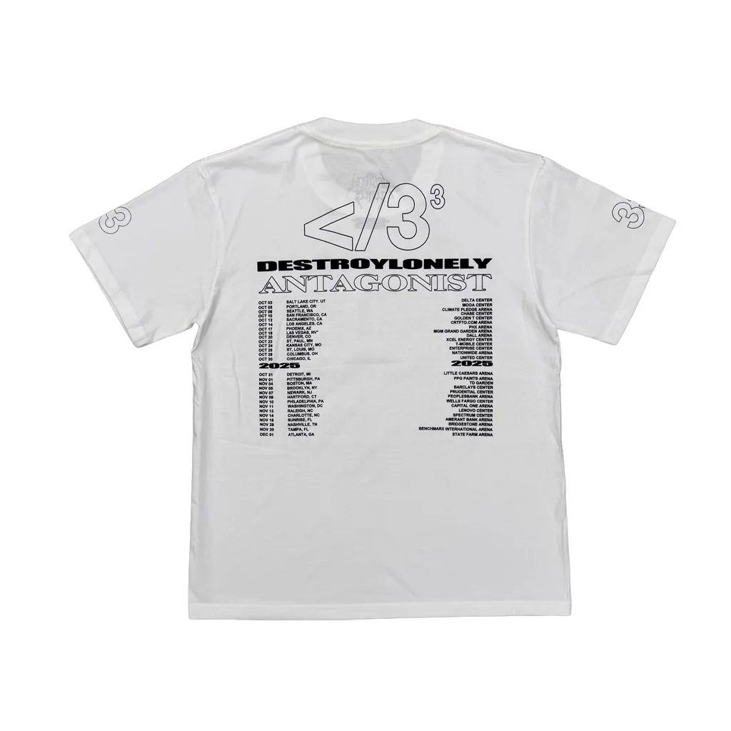 New Men Destroy Lonely 2026 Antagonist Tour T Shirts T-Shirt Hip Hop Skateboard Street Cotton T-Shirts Tee Top US size E89