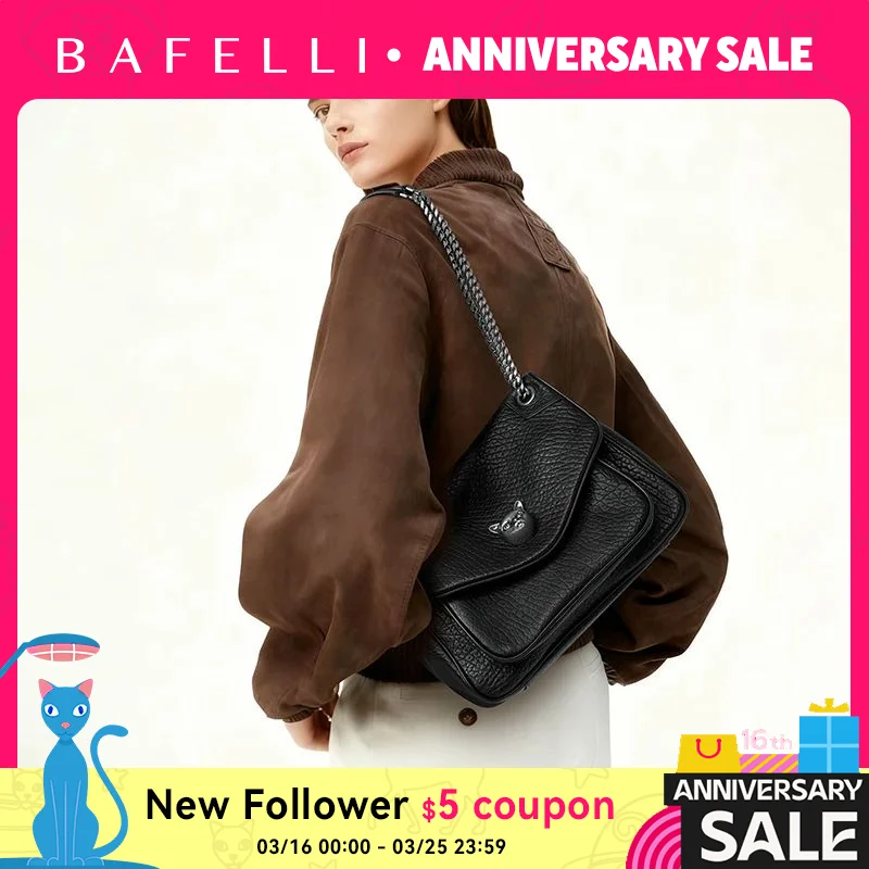 

BAFELLI Trendy Chained Tote Bag for Women, Soft Leather Crossbody & Shoulder Bag, Chic Luxury Handbag