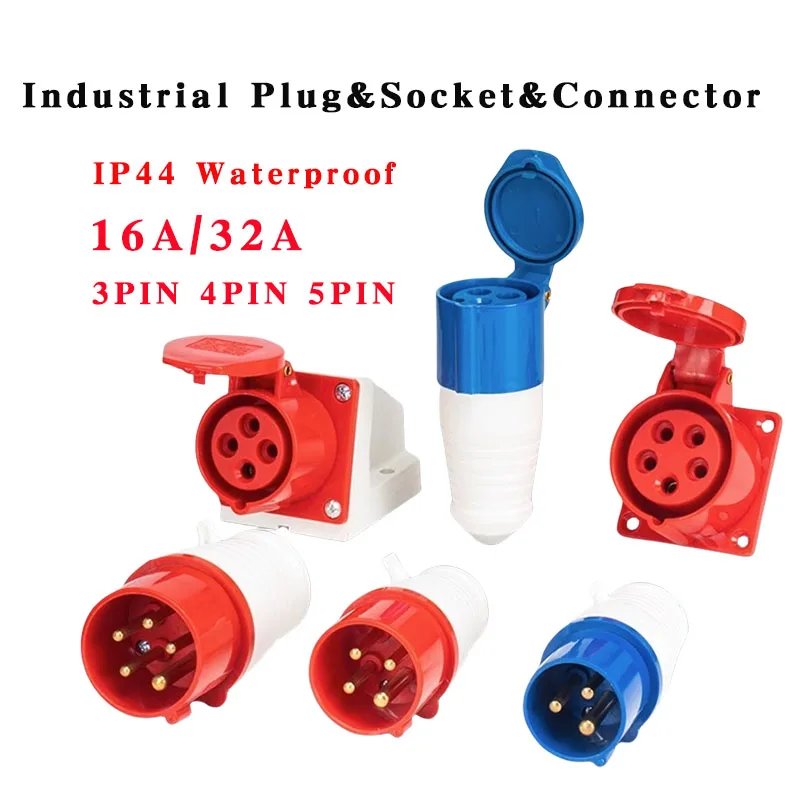 16A/32A Aviation Industry Plug Socket Connector 3P/4P/5Pin IP44 Waterproof Explosion-proof Wall Mounted Socket Male Female 220V