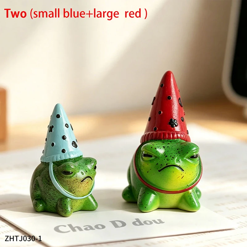 Niedliche Grummelige Frosch-Figur aus Harz mit Gepunktetem Partyhut für Schreibtisch-Dekoration Lustiges Tier-Ornament Geschenkidee für Freunde
