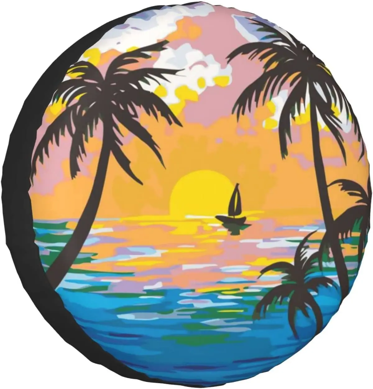 Spare Tire Cover Colorful Palm Car Accessories Wheel Sun Protectors Dustproof for Camper Trailer Truck Travel SUV Rv Universal F