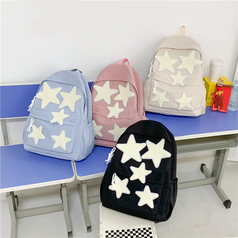 Women Backpack Large Capacity Nylon Casual Star Kawaii Back Pack Student Shoulder Bag Travel School Bags for Girls Bookbags