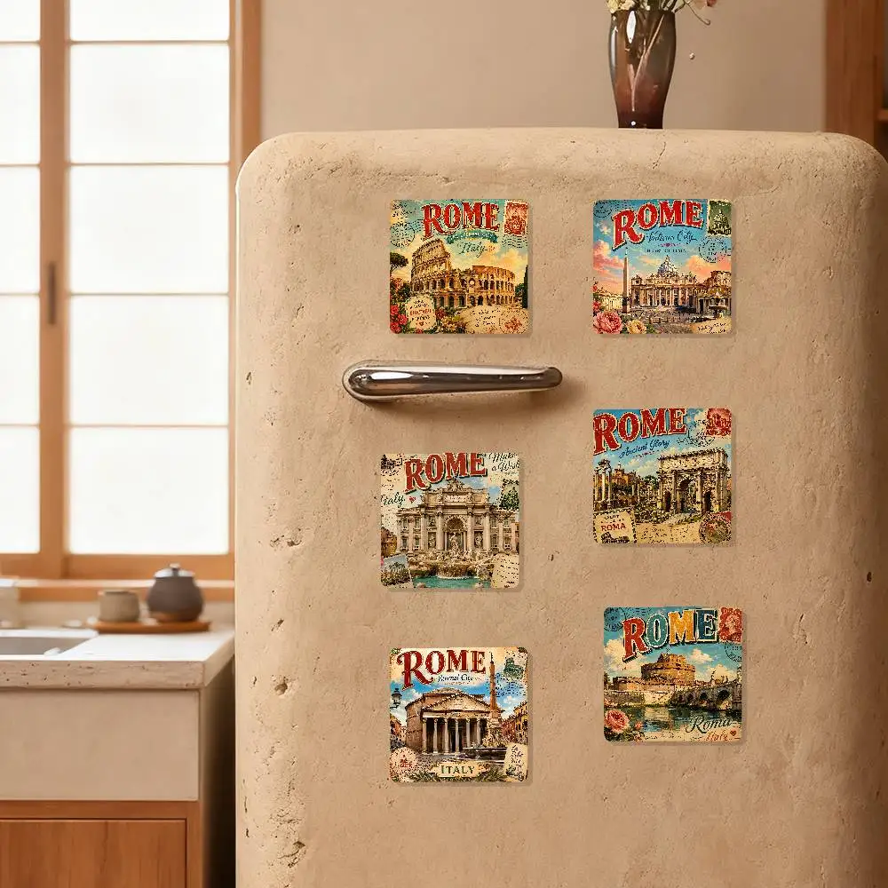 Vintage Postcard Rome Refrigerator Magnets For Dishwasher/ Refrigerator/ Freezer, Whimsical Kitchen Decor