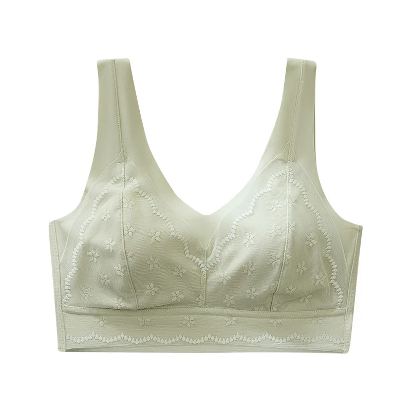 Soutien-gorge enveloppant à fil de glace français pour filles, soutien-gorge une pièce à col en V profond, bonnet triangulaire fixe, maille, été