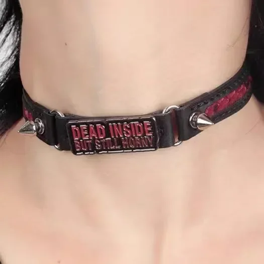 Darkness Harajuku Rock and roll Individuality  All-match Minority Hottie Sweet Cool Collarbone chain Rivet Letter Cortex Choker