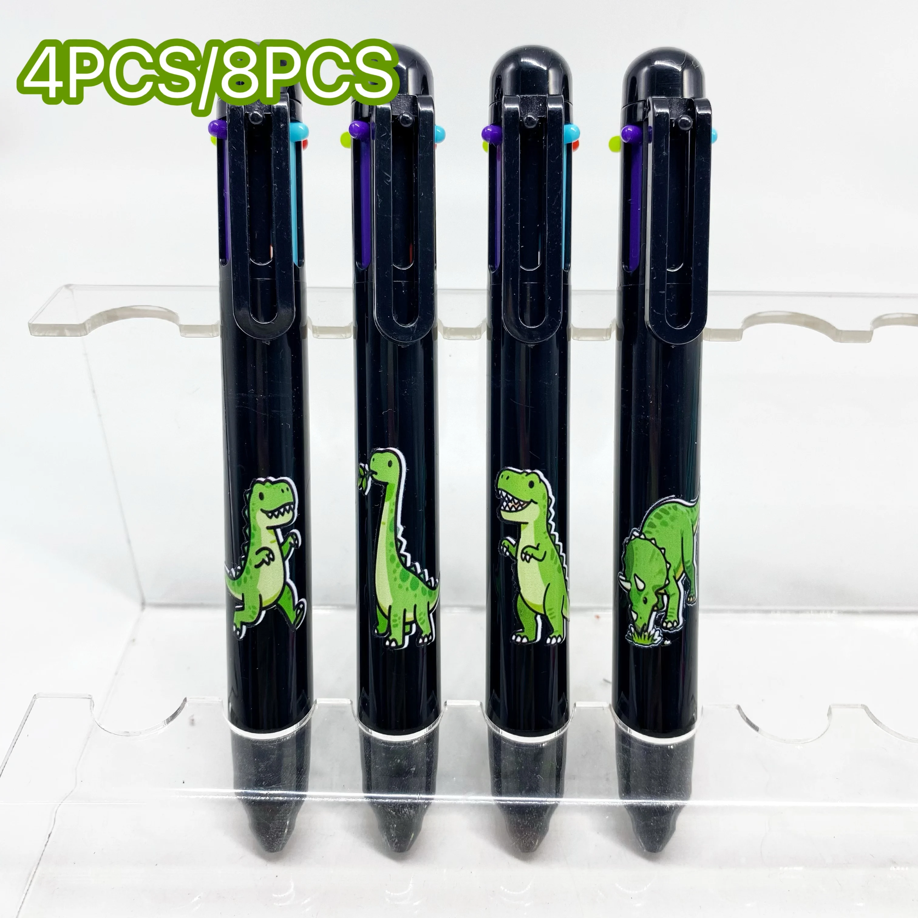 

4PCS/8PCS Green Dinosaur Black Set Back-to-School Season Multicolor Ballpoint Pens Creative Student Writing Pens Office Supplies