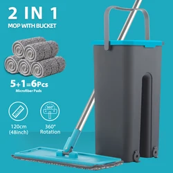 Platte Squeeze Mop Met Spin Emmer Hand Gratis Wringen Floor Cleaning Microfiber Mop Pads Nat Of Droog Gebruik Op Hardhout laminaat