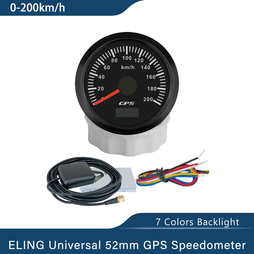 

ELING Universal 52mm GPS Speedometer 0-30km/h 0-80KM/H 200kmh Odometer Tripmeter with GPS Antenna 7 Colors Backlight 12V 24V