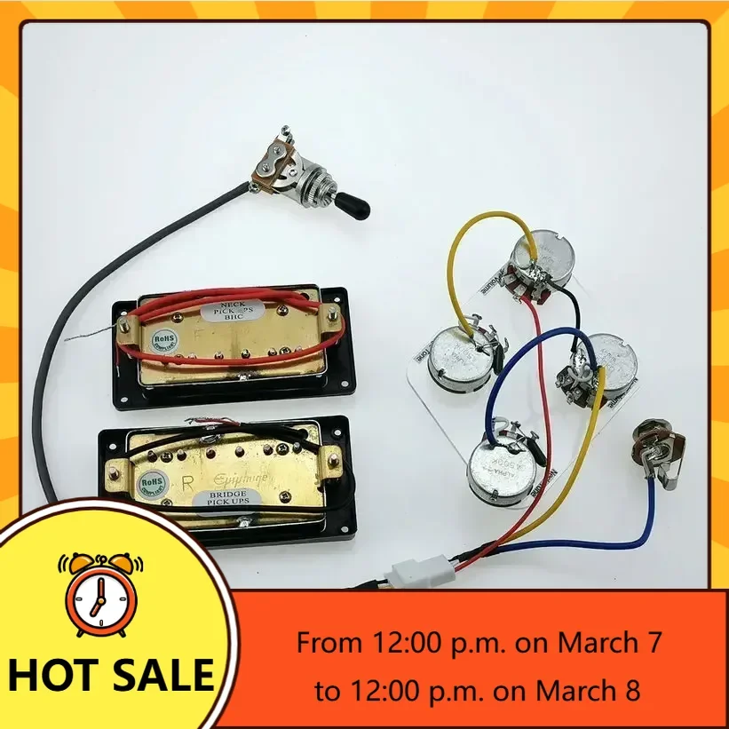 

Q-X- Music Store-1 Set Original Standard Electric Guitar Humbucker Pickup Golden cover With Wiring Harness MADE IN KOREA