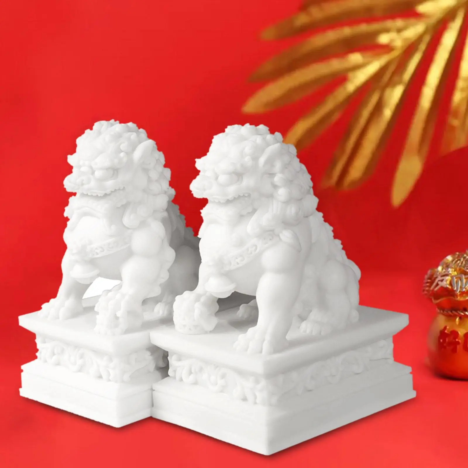 2x Animal Sculptures Home Home Decor Chinese Lion Statues Miniature Figurines for Fireplace Entryway Bedroom Lovers Fairy Garden