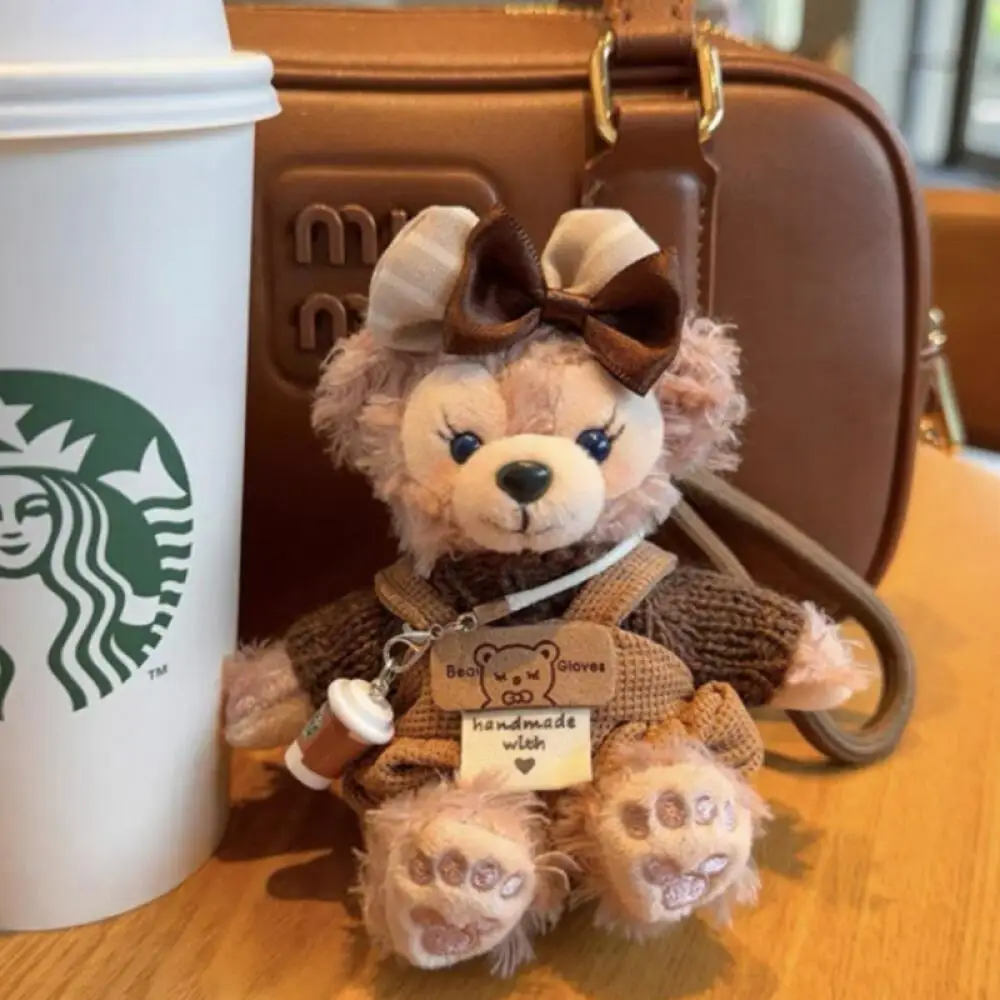 

Disney Shelliemay Coffee Shop Plush Keychain Cute Bear Bag Charm Stuffed Toy with Coffee Cup Pendant for Gifts