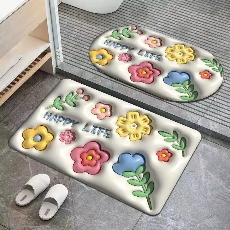 Bathroom Mats Non-slip Water-absorbent Entrance Hallway Kitchen Shower Mat Cute Fashion Modern Carpets Washable Rugs Home Decor