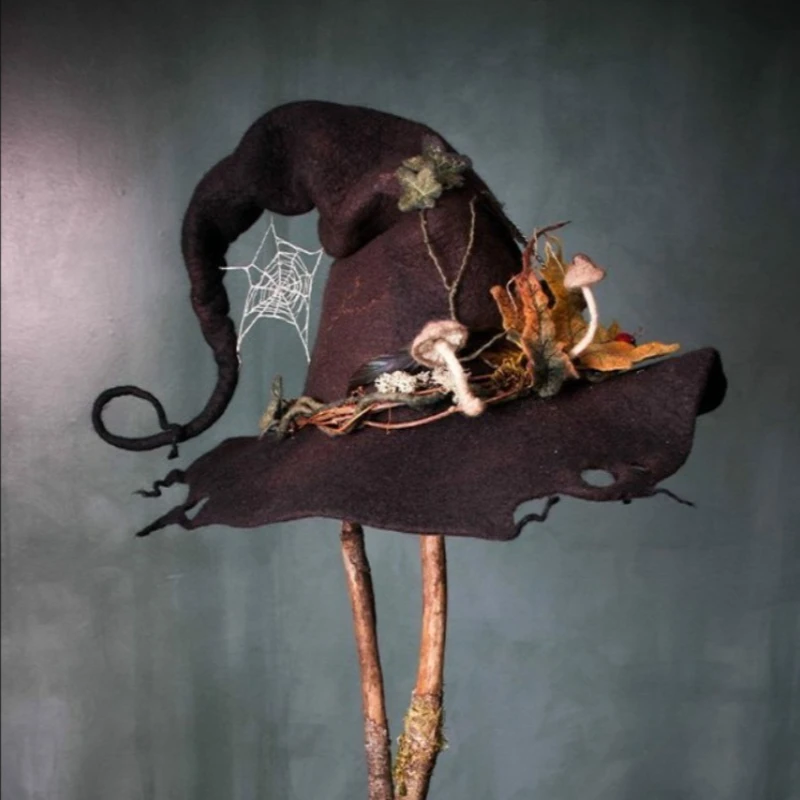 2026 Wide Brim Felt Witch Hat Magic Wizard Pointed Hat Halloween Carnival Masquerade Cosplay Props Adult Women Men Party Hats