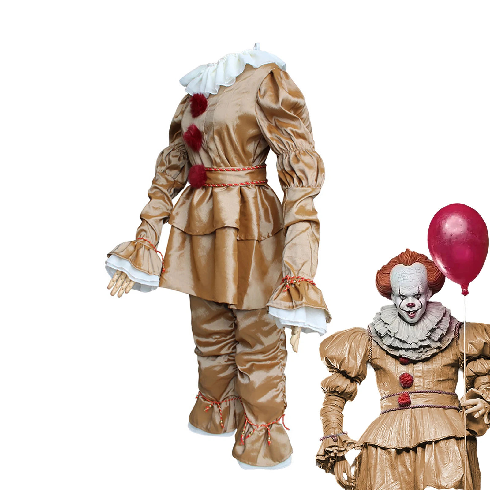 Disfraz de payaso de Halloween, disfraz de Cosplay de la película Pennywise Deluxe, disfraces de tamaño adulto, S-3XL (plata/gris claro)