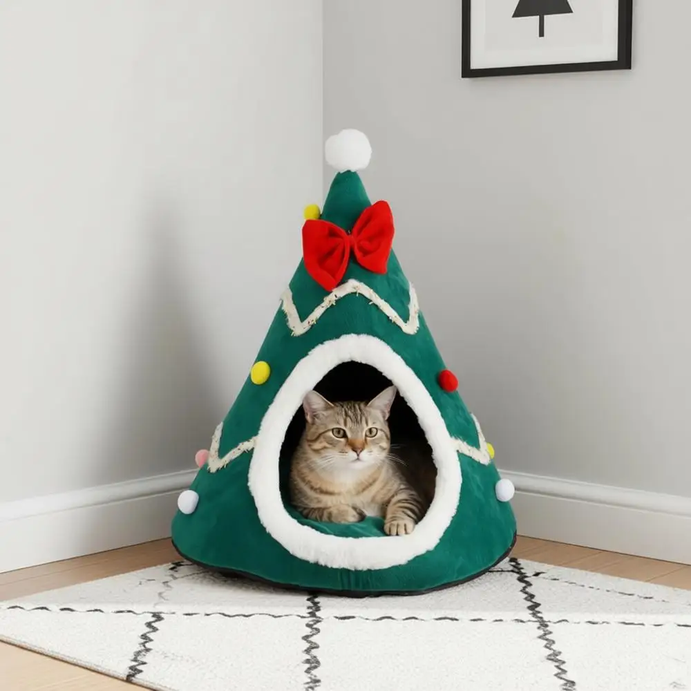 

Уютный тканевый домик-палатка для кошек на Рождество, комфортное теплое убежище для маленьких собак и котят зимой (M, 55 × 45 × 45 см)