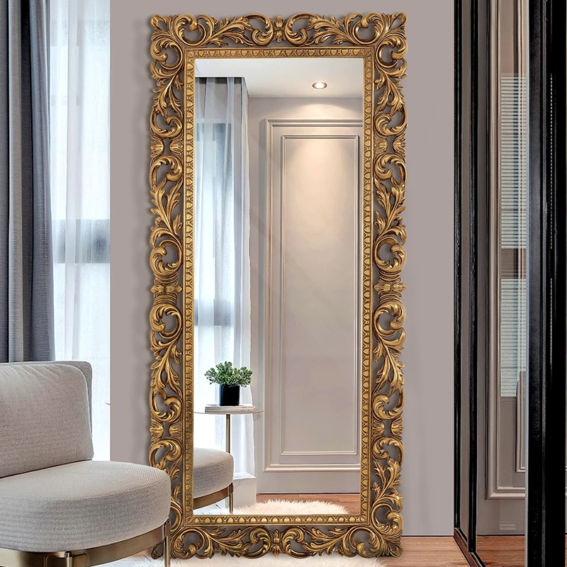 Nordic Gold Mirror Standing Desk Antique Girls European Large Mirror Long Luxury Vintage Espelho Wall Decoration GXR40XP