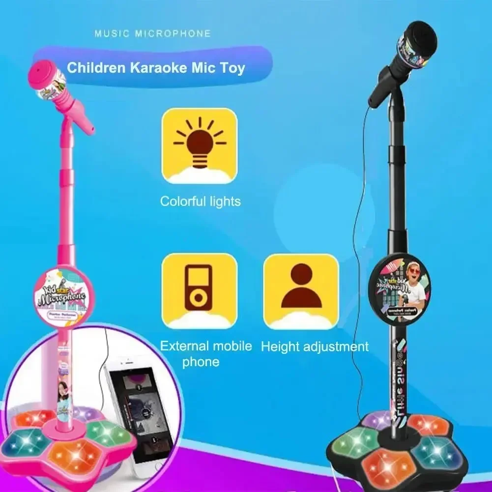 Kids Microphone with Stand Boys Girls Rocking-Roll Microphone Karaoke Song Music Instrument Toys Educational Toy Birthday Gift