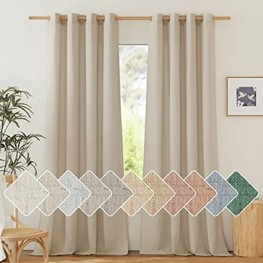 

Linen Curtains for Living Room, Grommet Privacy Assured Semi Sheer with Light Filtering Thick Flax Linen Drapes for Bedroom Por