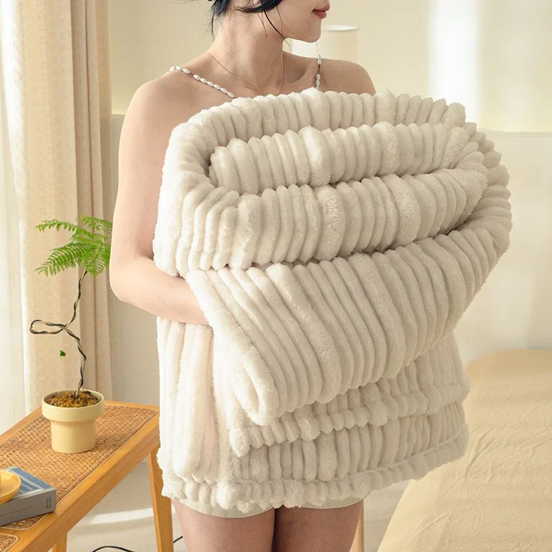 2024 new 310g high gram weight Class A milk fleece mother and child striped jacquard blanket coral fleece