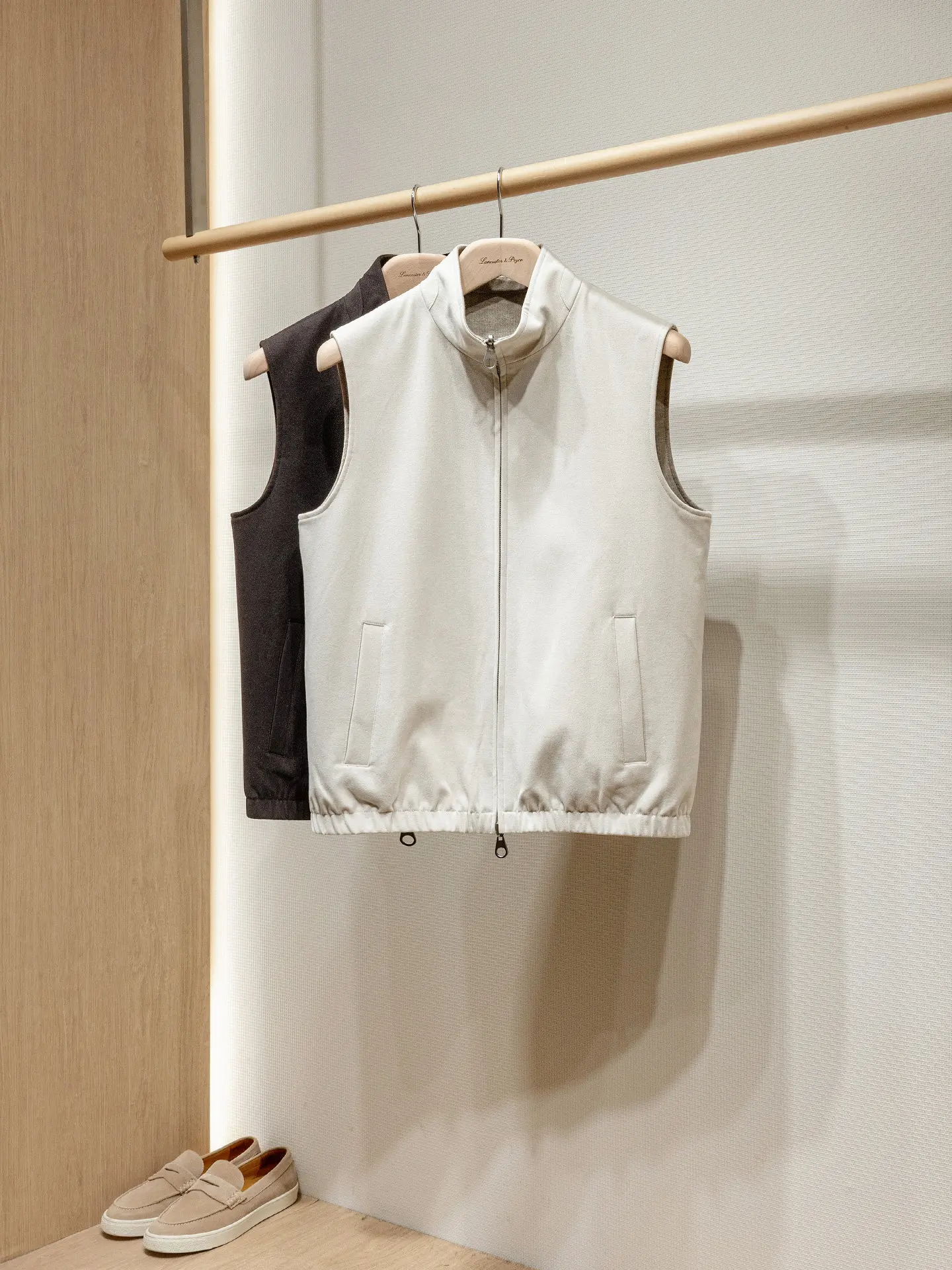 LP Lyocell acetate wool cashmere double-sided material old money wind stand-up collar vest