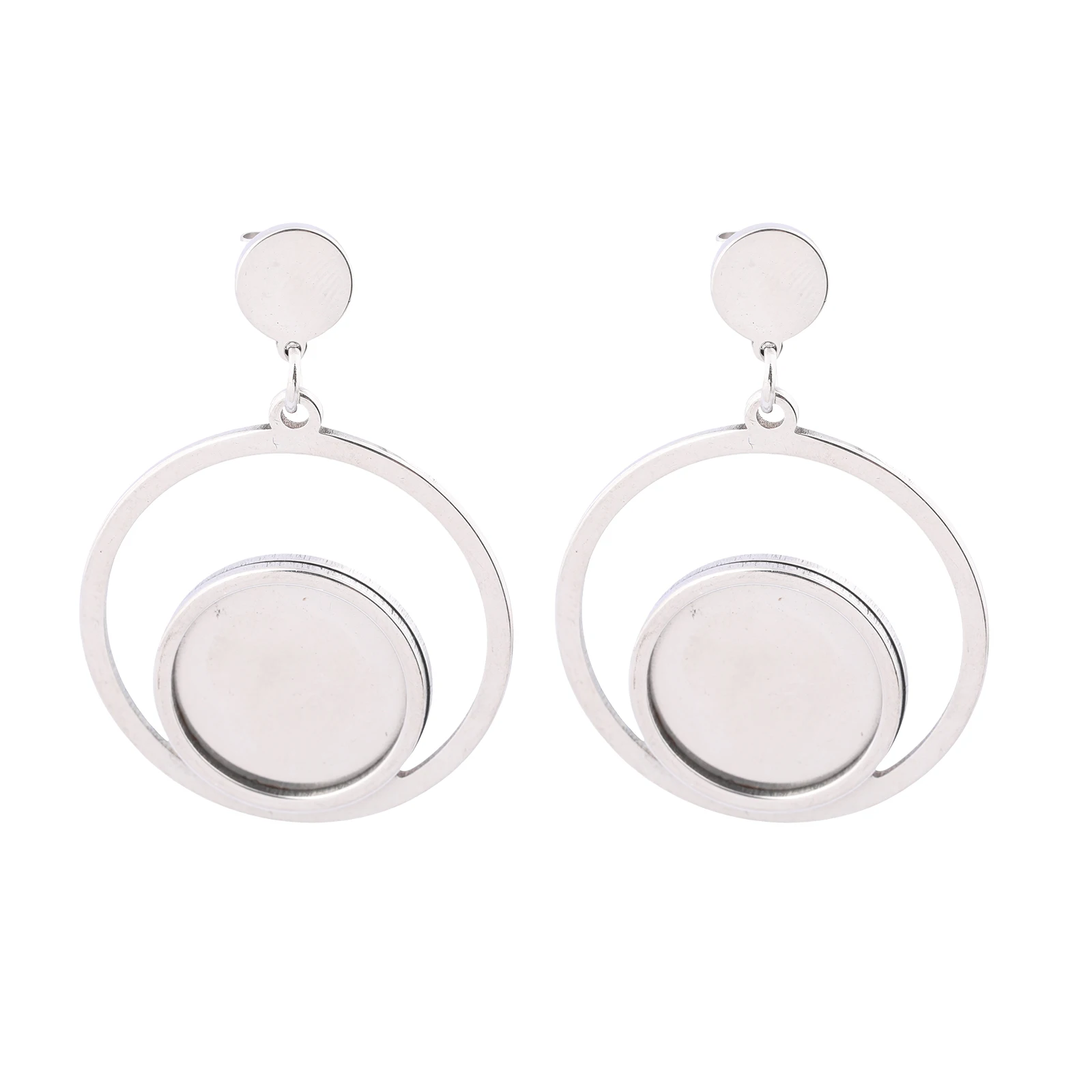 6pcs Stainless Steel Post Earring Hoop Base Studs Fit 16mm Cabochon Earrings Bezel Settingtrays Diy Jewelry Making Accessories