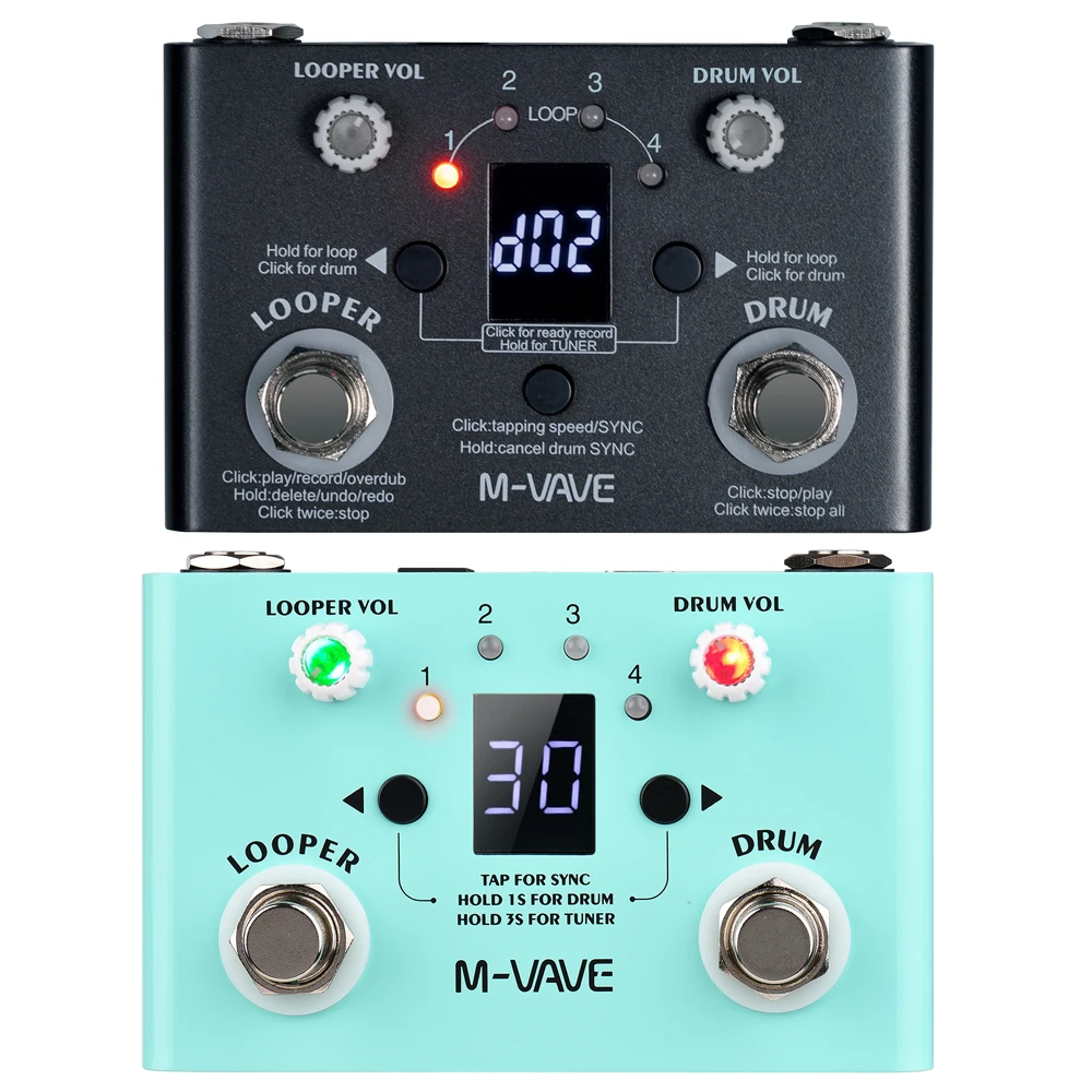 

M-VAVE Lost Tempo V2 Drum Machines & Looper Pedal Built-in 30 Drums 11 Mins Recoding Time High Precision Tuner