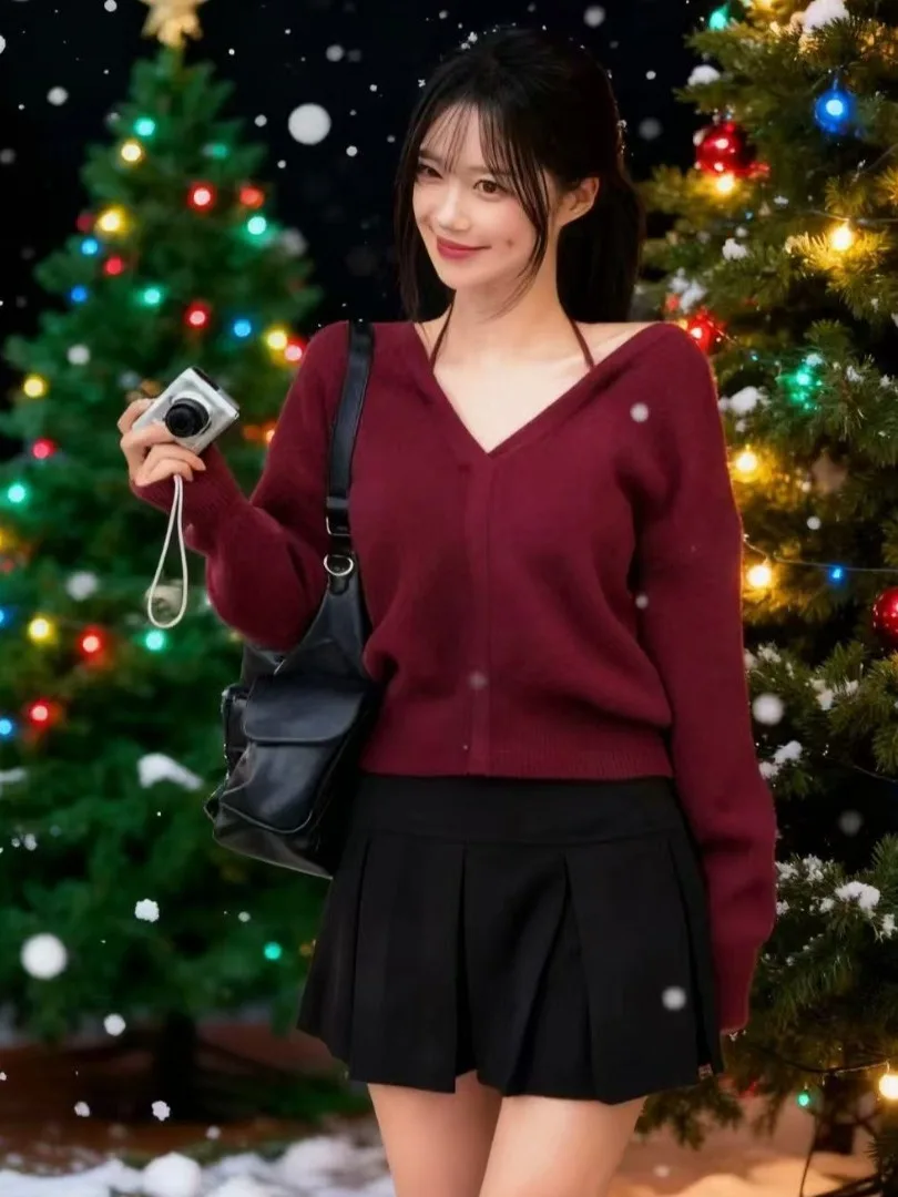 Chic V-Ne Knitwear Women's Faionable mat Design Hanging Ne Sweater Korean Sle Regular Fit Online Exclusive