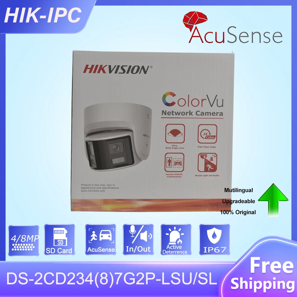 25PCS Hikvision 4MP Panoramic Turret IP Camera DS-2CD2347G2P-LSU/SL ColorVu Stroble Light&Audio Alarm Two-way Audio Surveillance