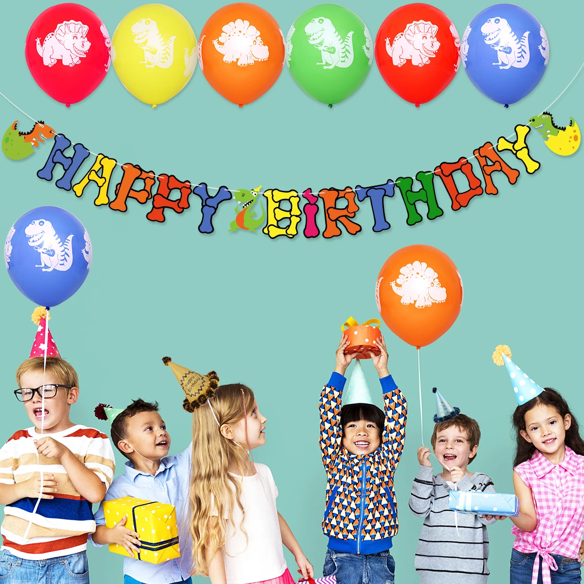 

4PCS Glitter Birthday Hats Cone Party Cap for Kids Toddler Decorations Elastic Chin Straps Creative Design Fits Children