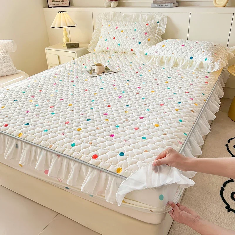 

2025 New Single Bed Hat Korean Lace Bed Sheet Cover Chiffon Princess Wind Ins Cotton Four Seasons Bedspread Protective Cover