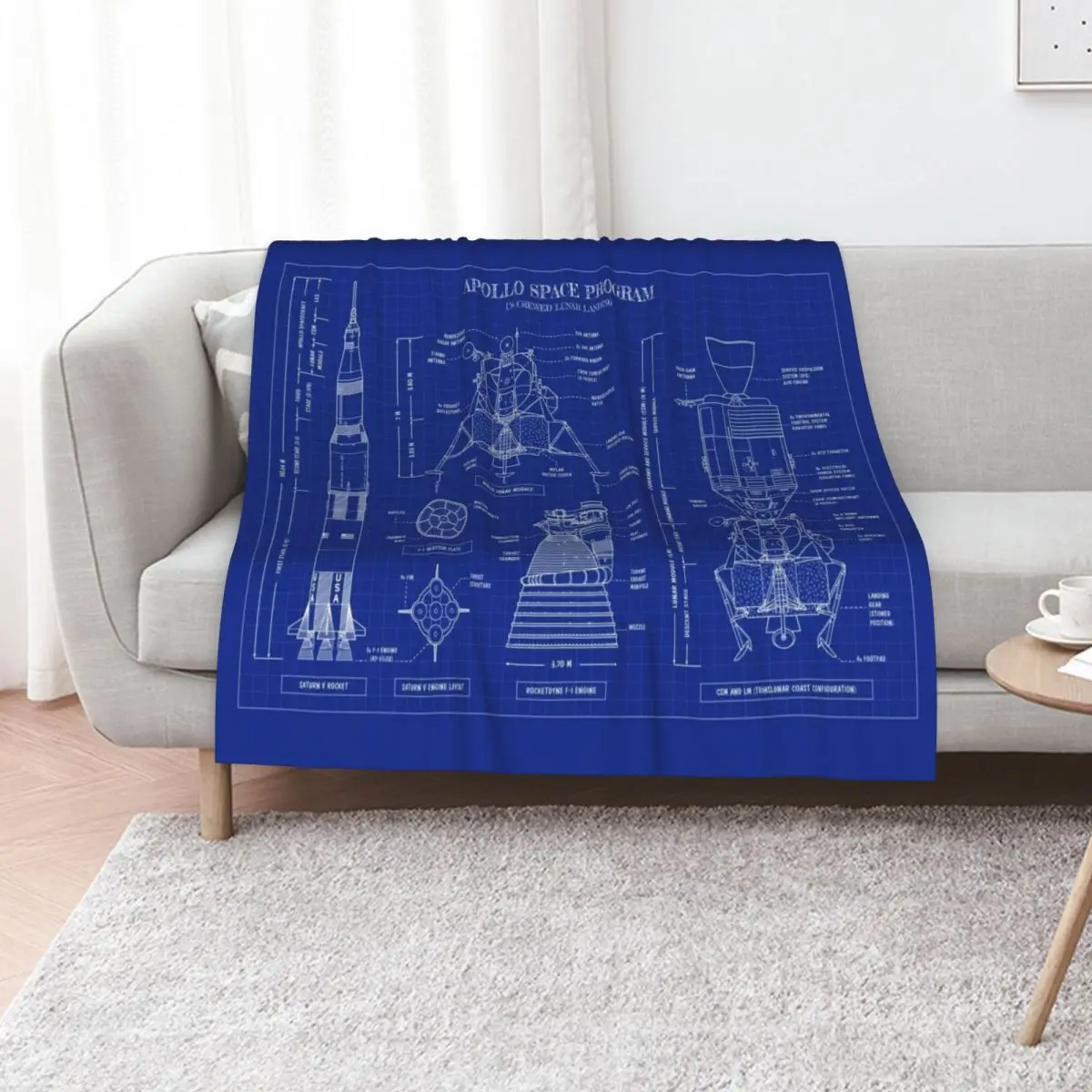 Apollo Program (Blueprint) Throw Blanket Softest Beautifuls Custom Sofa Throw Weighted Soft Big Blankets