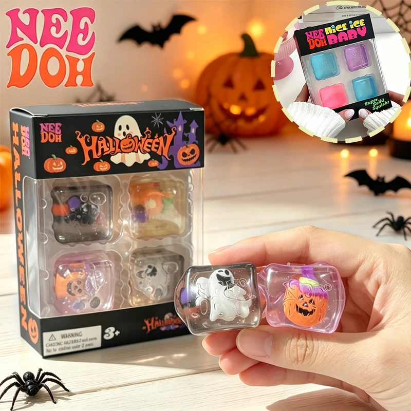 Schylling Needoh Halloween Clear Jelly Nice Cube 4Pack Calming Fidget Toy Maltose Slow Rebound Portable Pocket Decompression Toy