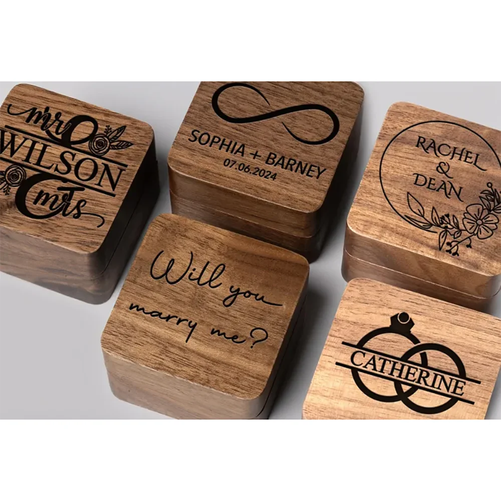 

Personalized Wooden Wedding Ring Box Engraved Engagement Proposal Holder Bridal Future Mrs Gift Bachelorette Party Bridal Shower