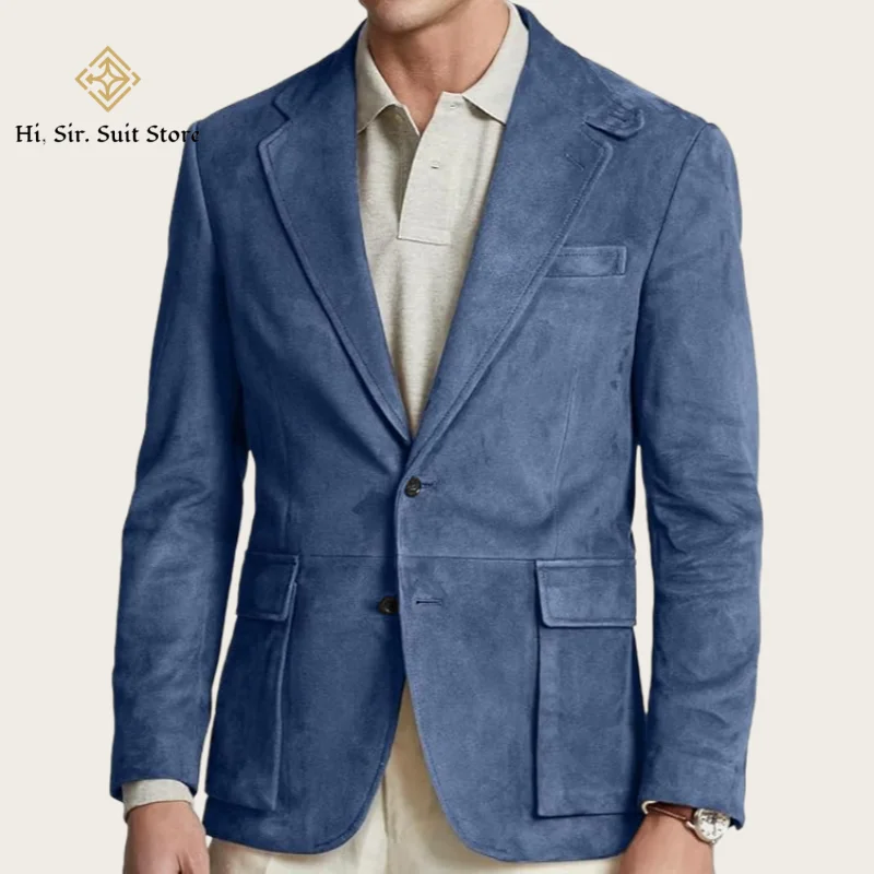 

New Men's Suit Suede Jacket Slim Fit Single Breasted New Blazers Mens Blue Sport Coats Winter Jacket Wedding Groomsmen Formal