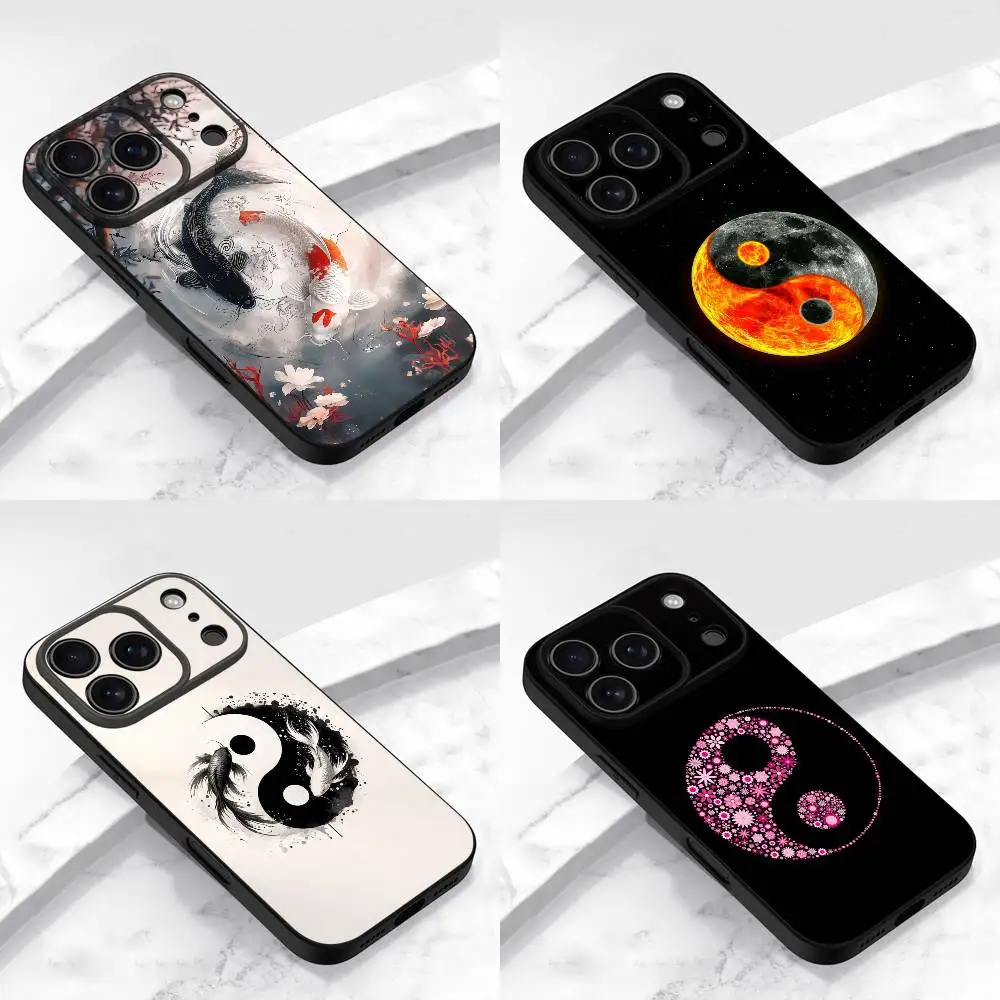 

Koi Yin Yang Bagua Flower Phone Case For iPhone 17,16,15,14,13,12,11,Pro,Max,Plus,E,Air,Mini Protective Black Cover