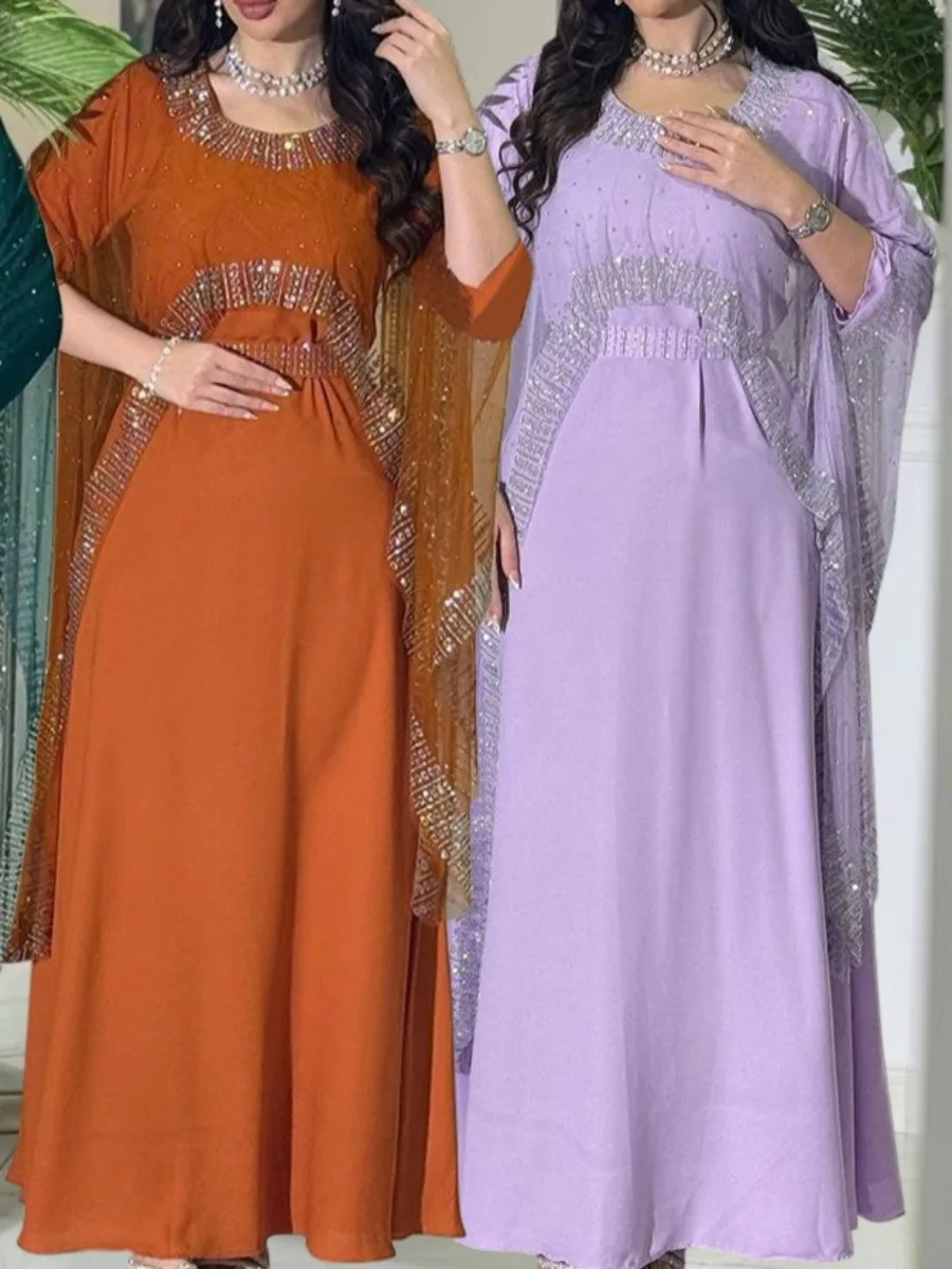

Eid Muslim Dress Women Abaya Diamond Lace-up Long Dresses Vestidos Largos Party Caftan Jalabiya Ramadan Arab Long Robe 2025