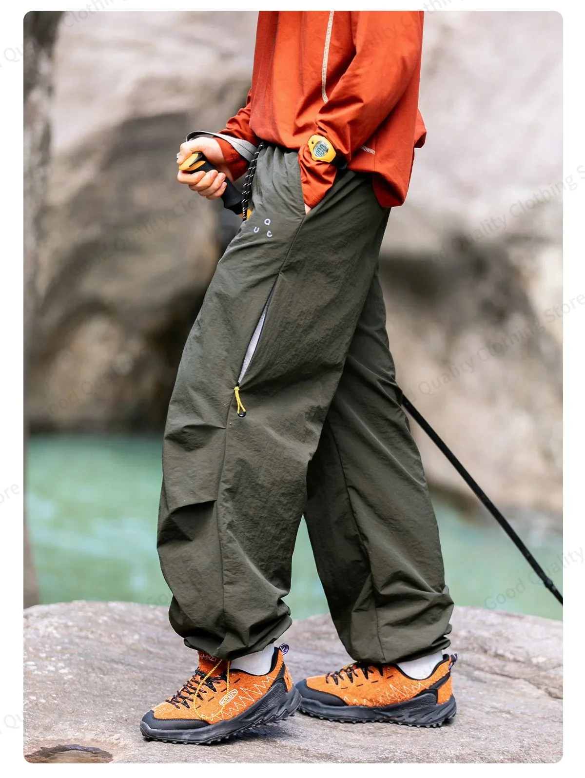 Arbeitsfreudige, wasserabweisende Outdoor-Overalls für Herren, Herbst, lange Hosen mit Schlitz und Falten, Kontrastfarben, Reißverschluss, Sport- und Freizeithose – Detail 14