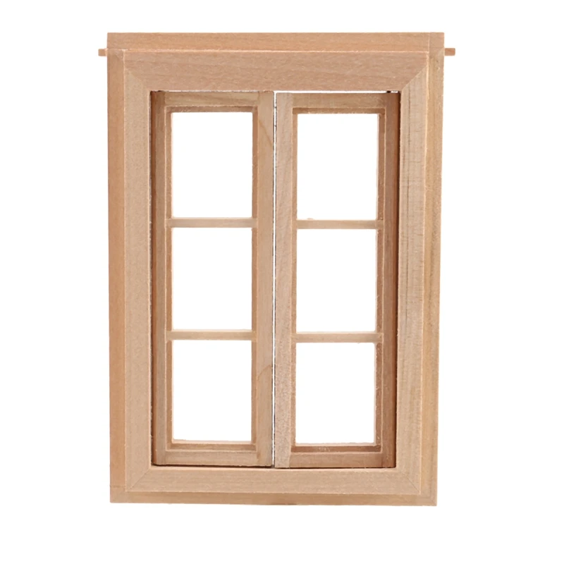 1:12 casa de muñecas en miniatura de doble ventana de madera, marco de 6 paneles y placa de vidrio, casa de muñecas Diy, accesorios de doble ventana para muñecas Hou