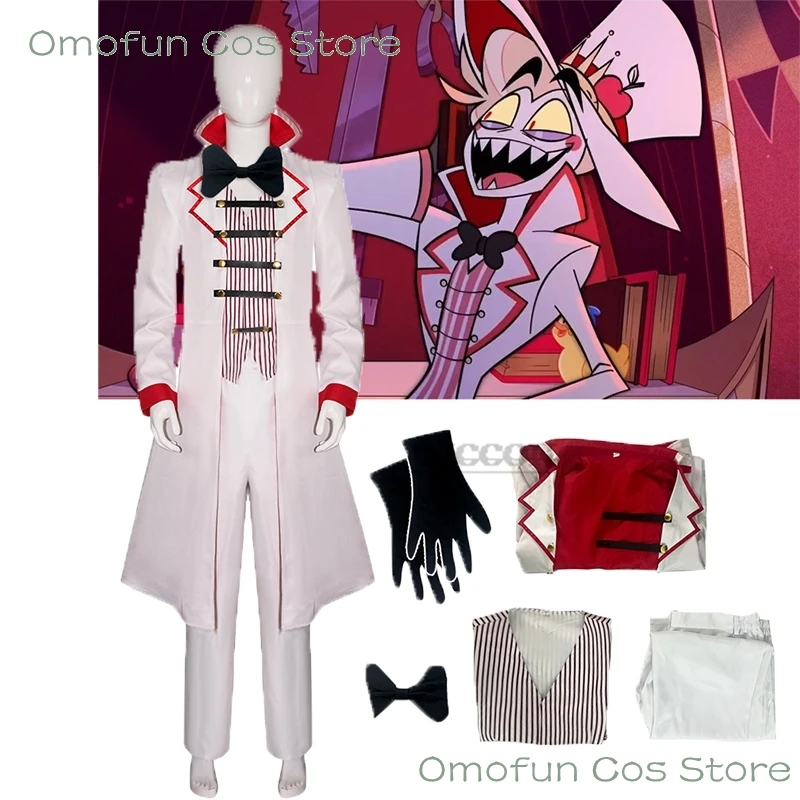 

cos Hazbin Lucifer Cosplay Anime Hotel Morningstar Cosplay Costume Daddy White Suit Devil Hell Halloween Party Adult Men Costume