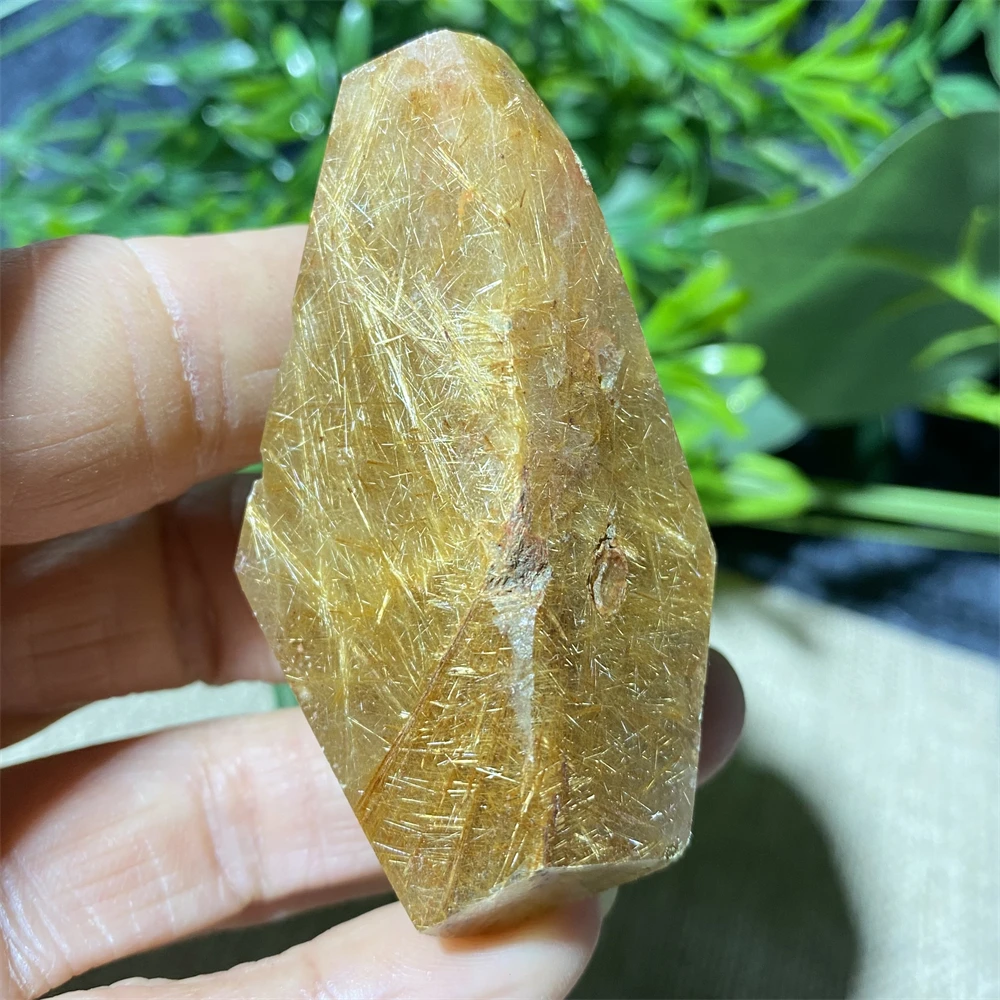 Natura  Golden Rutilated Quartz Crystal Freeform Polyhedron Stone Mineral Spirit Reiki Home Decoration