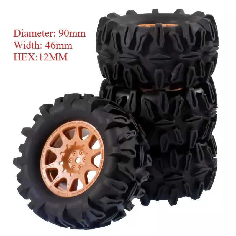 

Комплект из 4 шин и колес для радиоуправляемых монстр-траков, 90 мм, с шестигранным креплением 12 мм, для Trxs E-Revo MJX 16207 16208 1/16 HBX, запчасти для тюнинга внедорожных багги