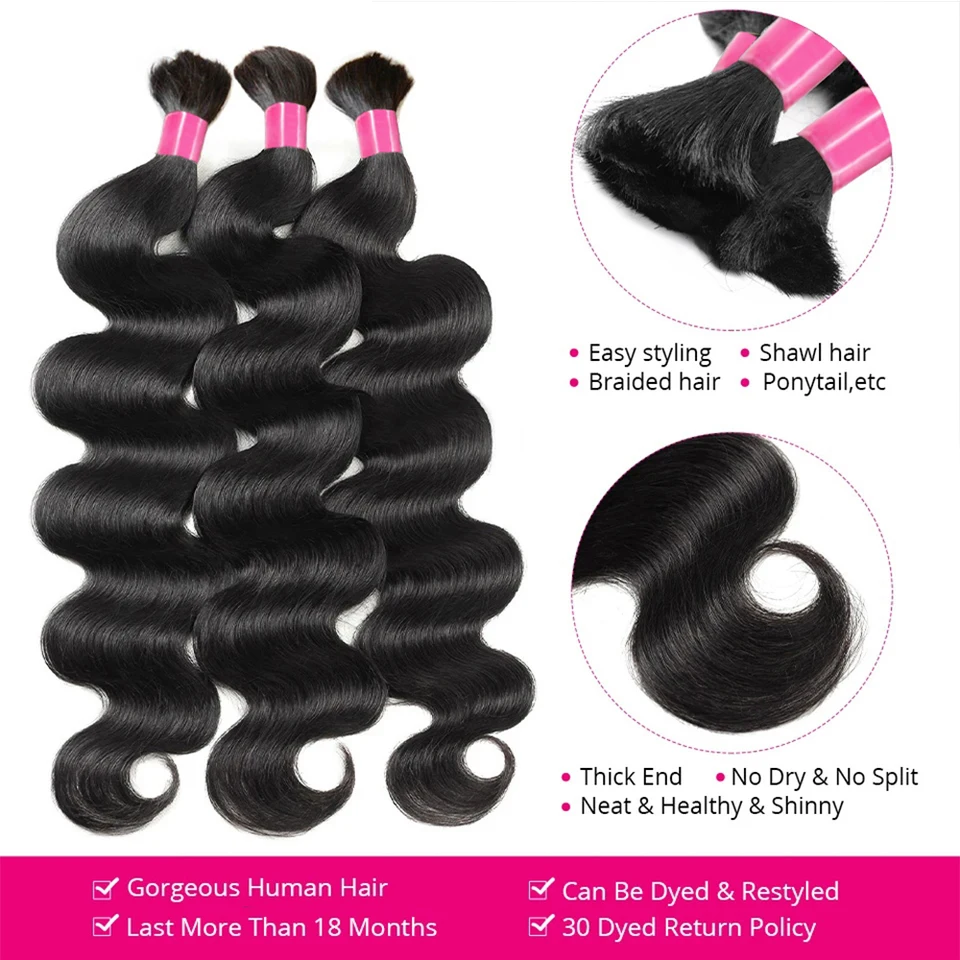 Trenzas boho cabello humano crudo bulk onda body 100g para trenzado boho 5