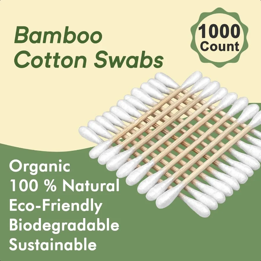 1000 Count Bamboo Cotton Swabs EcoFriendly Cotton Buds with Wooden Sticks for Home Cleaning Personal Ear Cleaning Makeup Applic