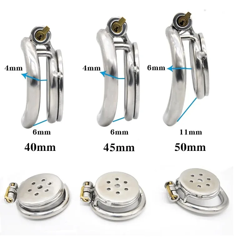 Ultra-small metal flat CB lock chastity device stainless steel arc penis ring chastity cage adult products sex toys