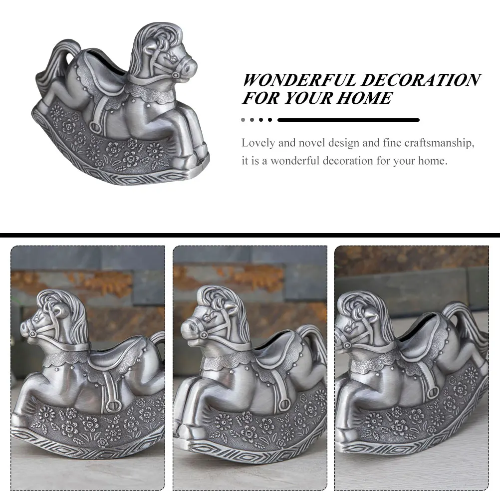 

Metal Money Bank Horse Piggy Bank Wooden Design Small Money Box Zinc Alloy Desktop Saving Jar Home Decorative Saving Pot