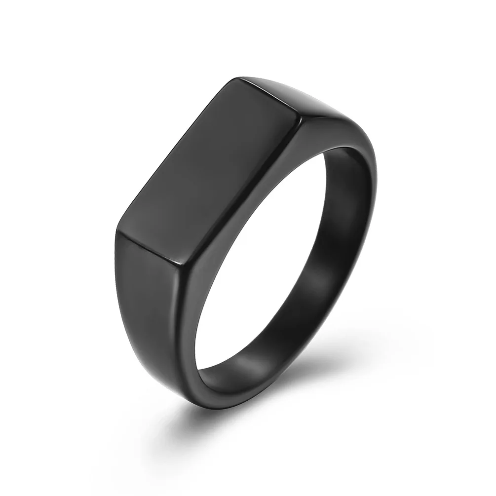 4 Colors Titanium Steel Square Ring Men Signet Rings Punk Rock Jewelry Black Gold Silver Color Drop Shipping