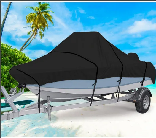 غطاء قارب يخت حماية خارجية نسيج مقاوم للماء مكافحة تحطيم المسيل للدموع برهان فضي أسود عاكس 190T البوليستر 11-22FT