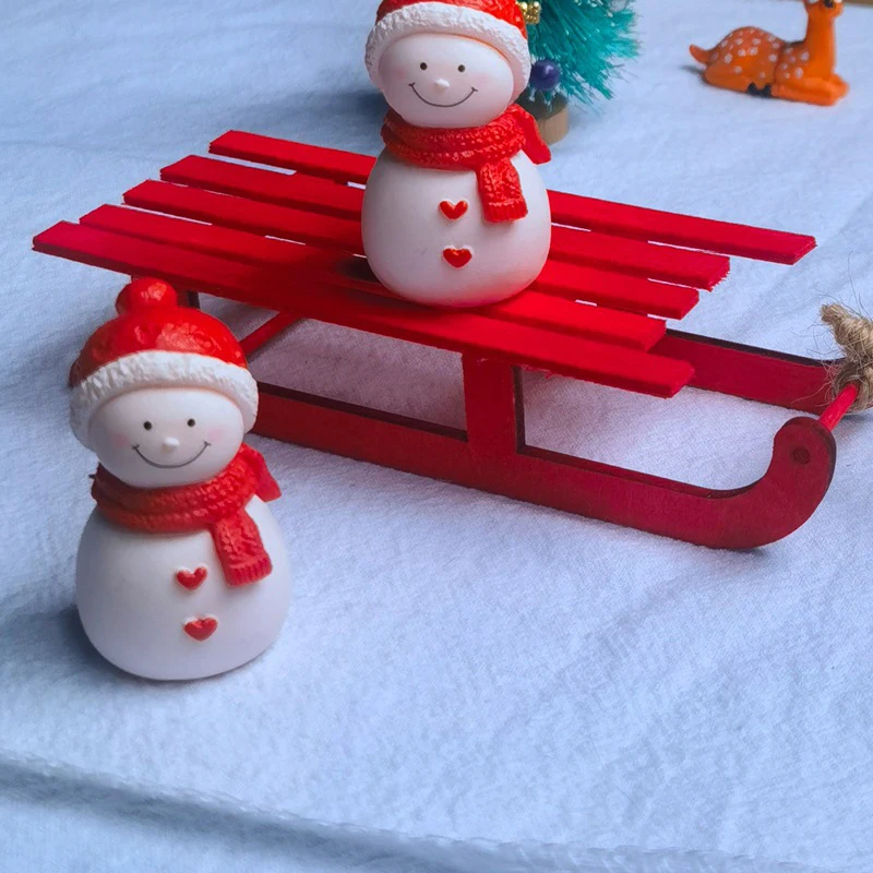 Dollhouse Miniature Mini Wooden Christmas Sleigh Model DIY Doll House Landscape Decor Accessory Toy