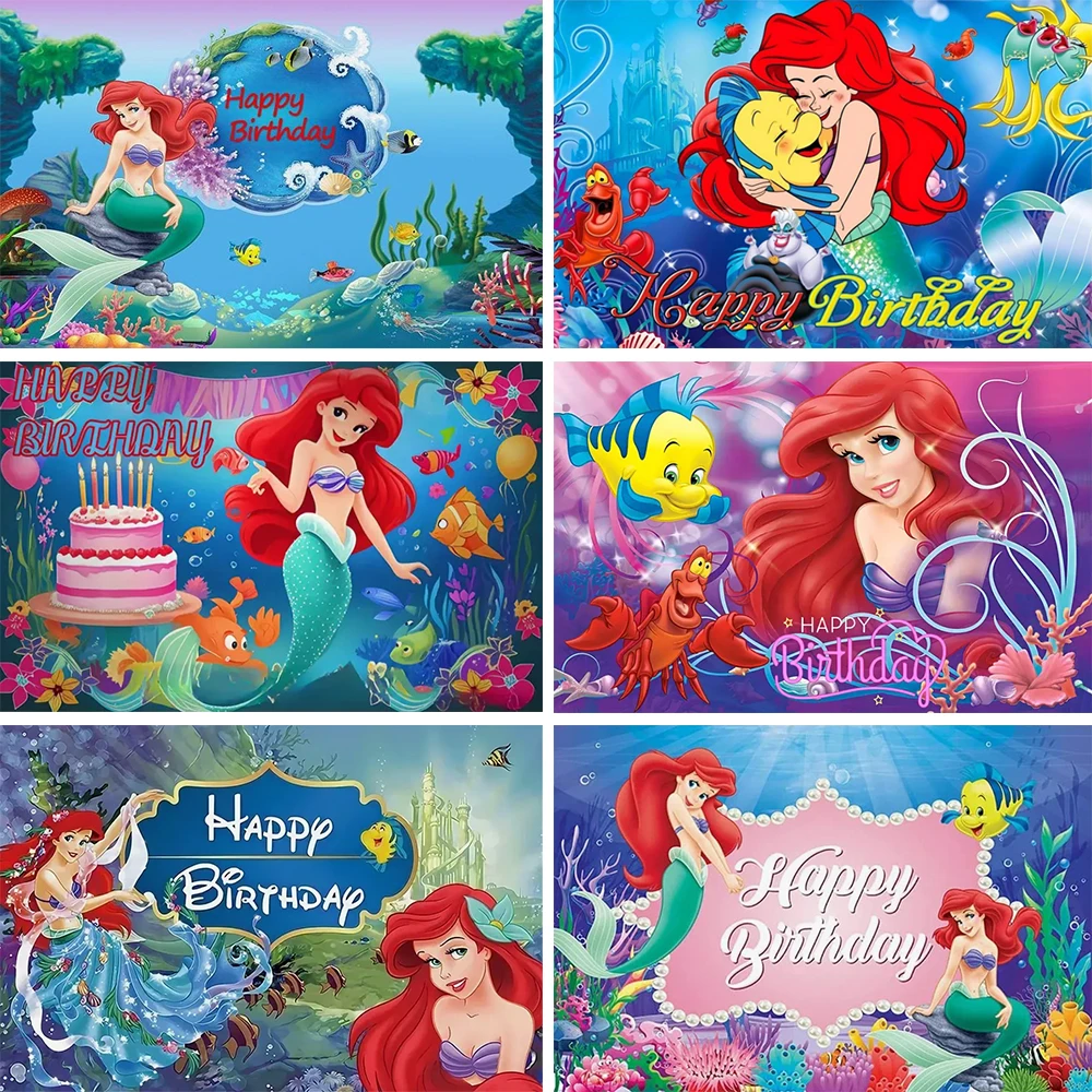 

Disney Mermaid Ariel Princess Background Girl Birthday Party Decorations Baby Shower Supplies Backdrop Banner Photography Poster