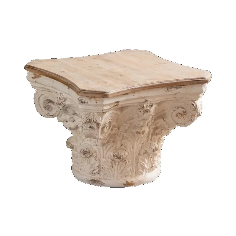 French retro old coffee table living room decoration carved side table home decoration window Roman column small ornament